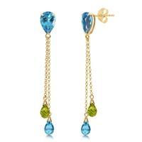 Blue Topaz and Peridot Droplet Earrings 7.5ctw in 9ct Gold