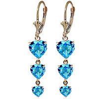 Blue Topaz Triple Heart Drop Earrings 6.0ctw in 9ct Gold