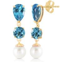 blue topaz and pearl droplet earrings 105ctw in 9ct gold