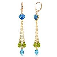 Blue Topaz and Peridot Vestige Drop Earrings 9.5ctw in 9ct Gold