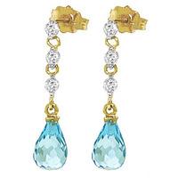 Blue Topaz and Diamond Chain Droplet Earrings 3.0ctw in 9ct Gold