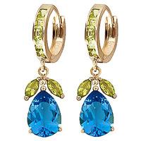 Blue Topaz and Peridot Huggie Drop Earrings 14.3ctw in 9ct Gold