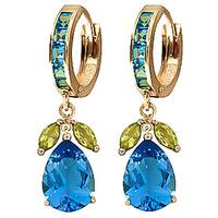 Blue Topaz and Peridot Huggie Drop Earrings 14.3ctw in 9ct Gold