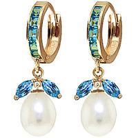 Blue Topaz and Pearl Dewdrop Huggie Earrings 10.3ctw in 9ct Gold