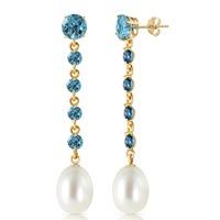 blue topaz and pearl by the yard drop earrings 100ctw in 9ct gold