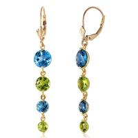 blue topaz and peridot quadruplo drop earrings 78ctw in 9ct gold