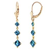 Blue Topaz Three Stone Drop Earrings 4.79ctw in 9ct Gold