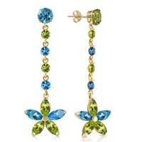 Blue Topaz and Peridot Daisy Chain Drop Earrings 4.8ctw in 9ct Gold