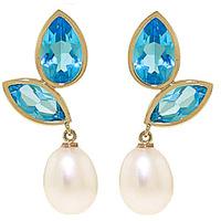 Blue Topaz and Pearl Petal Drop Earrings 16.0ctw in 9ct Gold