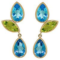 Blue Topaz and Peridot Petal Drop Earrings 13.6ctw in 9ct Gold