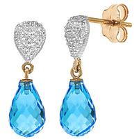 Blue Topaz and Diamond Droplet Earrings 4.5ctw in 9ct Gold