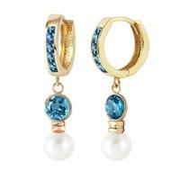 Blue Topaz and Pearl Huggie Earrings 4.3ctw in 9ct Gold