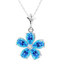 blue topaz and diamond flower petal pendant necklace 22ctw in 9ct whit ...