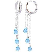 Blue Topaz Trilogy Droplet Briolette Earrings 4.8ctw in 9ct White Gold