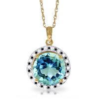 Blue Topaz and Diamond Halo Pendant Necklace 7.8ct in 9ct Gold