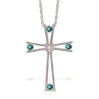 Blue Topaz and Diamond Cross Pendant Necklace 0.4ctw in 9ct White Gold