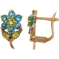 Blue Topaz and Peridot Flower Petal Stud Earrings 2.12ctw in 9ct Gold