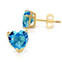 Blue Topaz Heart Stud Earrings 3.25ctw in 9ct Gold