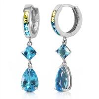 Blue Topaz and Peridot Huggie Earrings 5.37ctw in 9ct White Gold