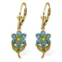 Blue Topaz and Peridot Flower Petal Drop Earrings 2.12ctw in 9ct Gold