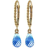 Blue Topaz Plait Stem Briolette Drop Earrings 3.0ctw in 9ct Gold