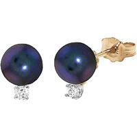 Black Pearl and Diamond Stud Earrings 4.0ctw in 9ct Gold