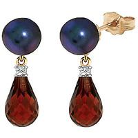 black pearl diamond and garnet stud earrings 65ctw in 9ct gold