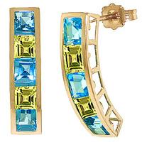 Blue Topaz and Peridot Channel Set Stud Earrings 4.5ctw in 9ct Gold
