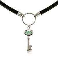 blue topaz key charm leather pendant necklace 05ct in 9ct white gold