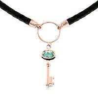 blue topaz key charm leather pendant necklace 05ct in 9ct rose gold