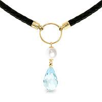 blue topaz and pearl leather pendant necklace 90ctw in 9ct gold