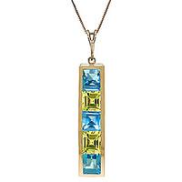 Blue Topaz and Peridot Channel Set Pendant Necklace 2.25ctw in 9ct Gold