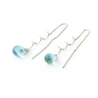 Blue Topaz Spiral Scintilla Briolette Earrings 3.3ctw in 9ct White Gold