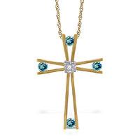 Blue Topaz and Diamond Cross Pendant Necklace 0.4ctw in 9ct Gold