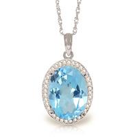 Blue Topaz and Diamond Halo Pendant Necklace 7.4ct in 9ct White Gold