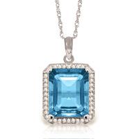 Blue Topaz and Diamond Halo Pendant Necklace 7.6ct in 9ct White Gold