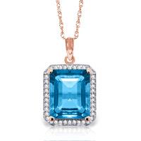 blue topaz and diamond halo pendant necklace 76ct in 9ct rose gold