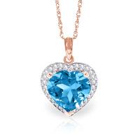 blue topaz and diamond halo pendant necklace 63ct in 9ct rose gold