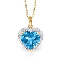 Blue Topaz and Diamond Halo Pendant Necklace 6.3ct in 9ct Gold