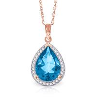 Blue Topaz and Diamond Halo Pendant Necklace 4.5ct in 9ct Rose Gold