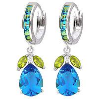 Blue Topaz and Peridot Huggie Drop Earrings 14.3ctw in 9ct White Gold