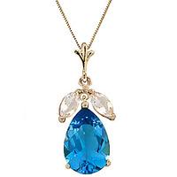 Blue Topaz and White Topaz Pendant Necklace 6.5ctw in 9ct Gold