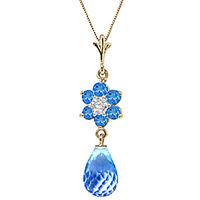 Blue Topaz and Diamond Flower Pendant Necklace 2.75ctw in 9ct Gold