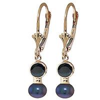 Black Pearl and Sapphire Drop Earrings 2.7ctw in 9ct Gold