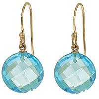 Blue Topaz Chequer Cut Drop Earrings 12.0ctw in 9ct Gold