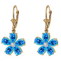 blue topaz and diamond flower petal drop earrings 44ctw in 9ct gold