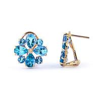 Blue Topaz Sunflower Stud Earrings 4.85ctw in 9ct Gold