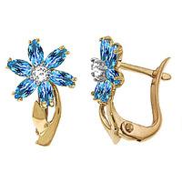 Blue Topaz and Diamond Flower Petal Stud Earrings 1.0ctw in 9ct Gold