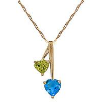 blue topaz and peridot twin pendant necklace 14ctw in 9ct gold