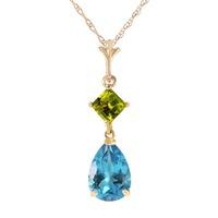 blue topaz and peridot droplet pendant necklace 20ctw in 9ct gold